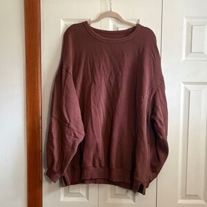 aerie Oversized Crewneck Sweatshirt in Brown
